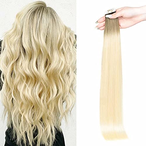 Maxfull Tape In Remy Hair Extensions Human Hair Brown Ombre, Silicon Glue In Seamless Hair Extensions, 20pcs, 20inch, 50g
