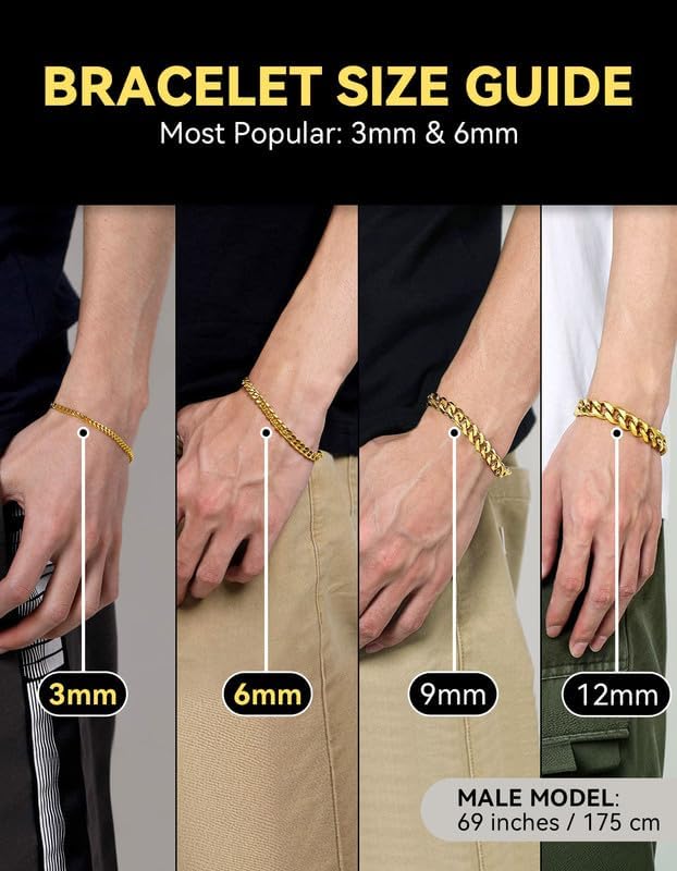 ChainsHouse Cuban Link Bracelet for Men, Stainless Steel Mens Bracelet 3MM/6MM/9MM/12MM Width Cuban Chain Wrist Bracelets, 6.3"-8.3" Length, Send Gift Box - Image 6