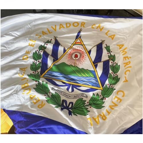 Image of El Salvador Car Hood Cover, Flag 4x5ft Car Bonnet Banner, Universal Fit, Elastic Polyester, Stretchable, Patriotic Automotive Hood Covers, Patriot Gifts