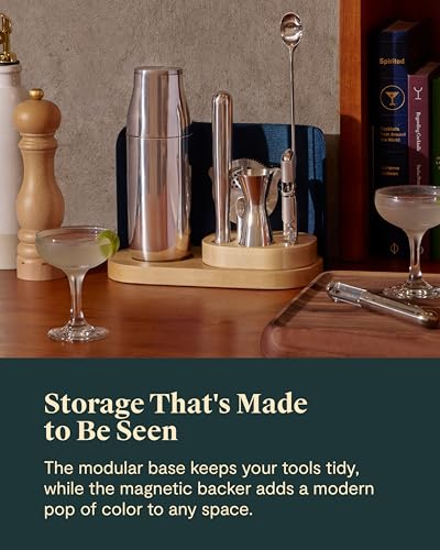 Caraway 9-Piece Complete Bar Set - Cocktail Shaker, Jigger, Muddler, Wine Key, Strainer, Bar Spoon, Storage Organizer, Magnetic Backer - Bartender Accessories - Tools for Home Bartending - Navy - Image 6