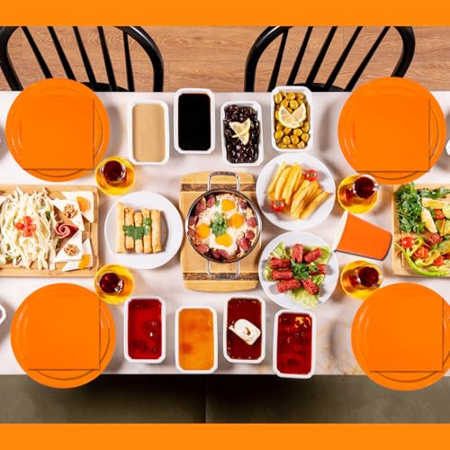 64 Stück Partygeschirr Set,Orange Geburtstag Party Papiergeschirr Geschirr Set Inklusive Teller Servietten Becher und Dessertteller Geeignet für Hochzeiten,Weihnachten,Kinder Geburtstagsparty-16 Gäste