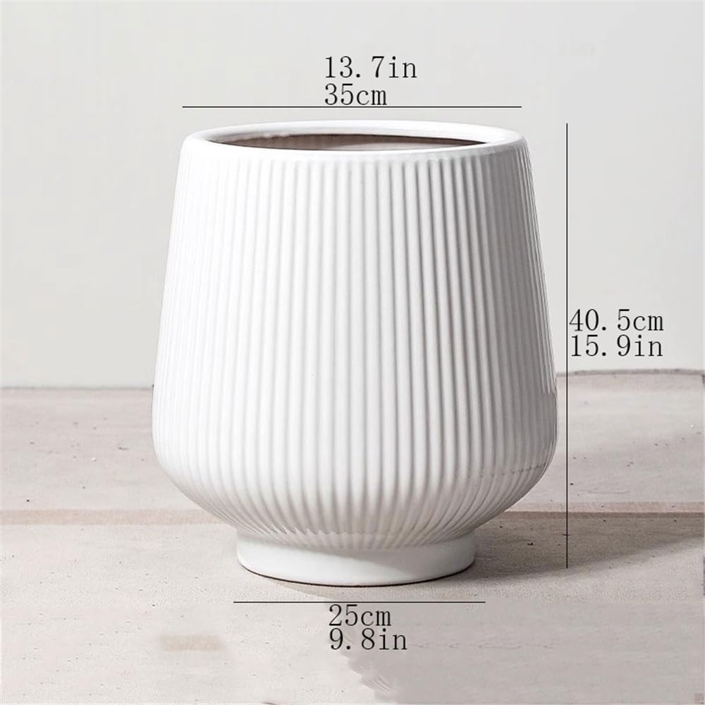 Doniczka na kwiaty biała ceramiczna doniczka w paski, dno z otworami drenażowymi, duża doniczka na kwiaty kalibru do przedpokoju, sypialni i ogrodu, doniczki
