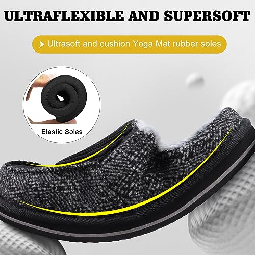 Image of ONCAI Mens Clog Slippers with Arch Support Stripe Faux Fur Cotton-Blend High-Density Memory Foam Warm House Slippers Slip-on Indoor Outdoor Rubber Sole Size 7-16