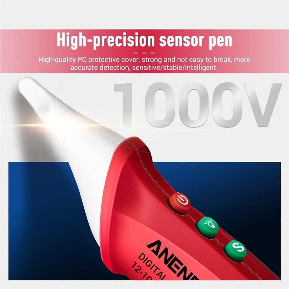 Testeur de tension numérique LCD sans contact 12 V-1000 V Testeur de stylo multifonctionnel Détecteur de tension AC/DC Crayon de test de batterie de continuité électrique avec alarme sonore et lumineu