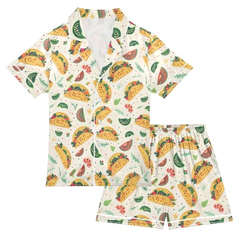 Delicious Taco Summer Satin Pajama Set, Cute Button-Down Sleepwear Pj Set for Sleep Wears