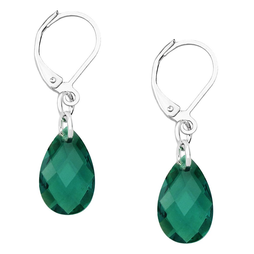Falari Glass Crystal Earring Leverback High Polished Rhodium