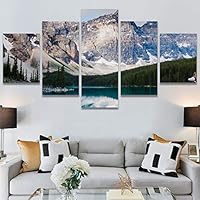 SIGNWIN 5 Panel Canvas Wall Art Winter Lake for Home Decorations Ready to Hang - 60