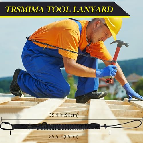Image of TRSMIMA Safety Tether Tool Lanyard - 3 pack Fall Protection Lanyard with Single Aluminum Screw Lock Carabiner Metal Buckle Adjustable Loop End