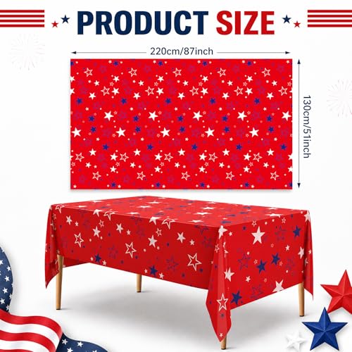 Image of Newwiee 6 Pcs 4th of July Patriotic Tablecloth Disposable American Flag Table Cloth Plastic Red White Blue Independence Day Rectangle Table Cover 250th Decoration(Funny Style,51x87)