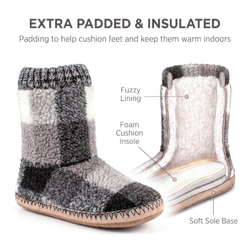 Image of cosyone1997 Boot Slippers for Men Indoor Non Slip Soft Sole | Textured knit upper, fuzzy lining, ankle-high coverage and cushioned insole for cold floors; machine washable