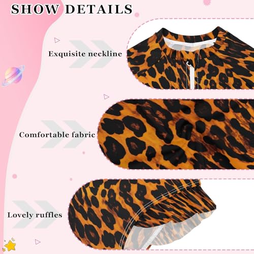 Animal Print Leopard Girls Long Sleeve Swimsuit UPF 50+ Rashguard Swimwear One Piece Bathing Suit for 3-12 212166043