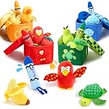 JoyCat Baby Sensory Toys 6-12 Months, Colour Sorting Toys with 12 PCS Plush Animal Fruit Crayon, Crinkle, Rattle and Squeaker, Infant Montessori Toys for 1 Year Old Gifts Boys Girls