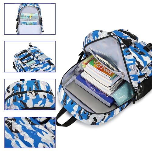Camouflage Backpack for Boys Backpack for School Backpacks for Kids Boys Backpacks for Elementary Bookbag (Blue)3