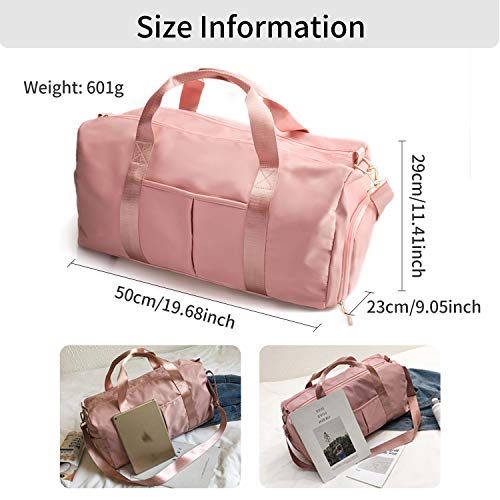 Suruid Gym Duffel Bag for Men and Women, Workout Duffel Bag with Shoe Compartment and Dry Wet Separated Pocket , Sports Gym Travel Bag Training Handbag Yoga Bag - Pink