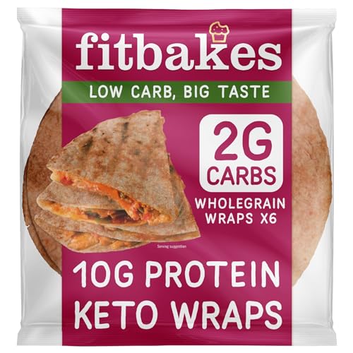 Fit bakes 2g Carbs Wholegrain Keto Wraps, 10g Protein, 6x40g Tortillas, Low Carb Wraps, Low Carb Bread, Keto Bread Protein Diet Food UK, Diet Snacks, Fitbakes