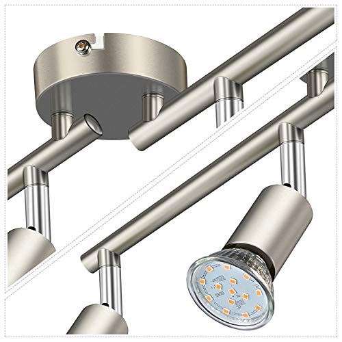 Defurhome LED Deckenleuchte Drehbar, 4 Flammig Strahler Deckenlampe Spot,Modern Deckenstrahler (Mattes Nickel) für Küche, Wohnzimmer, Schlafzimmer, inkl. 4 x 4W GU10 Lampen (400LM, warmweiß)