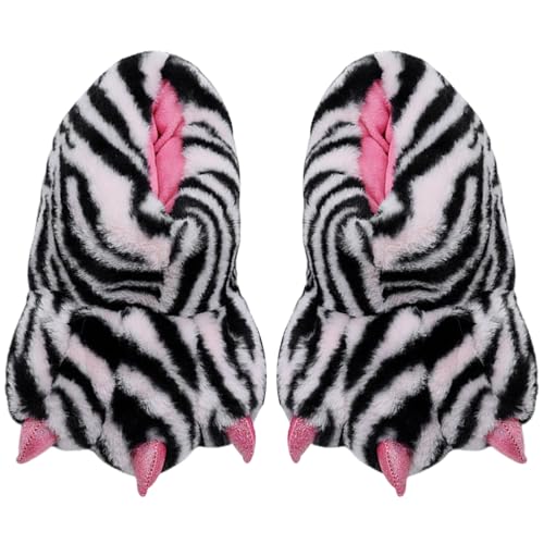 Pantoufles thermiques antidérapantes pour femme style patte de zèbre