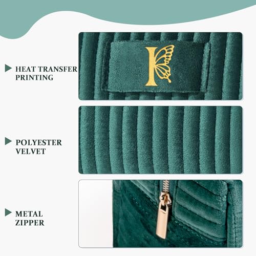Image of COSHAYSOO Travel Makeup Bag Quilted Make Up Pouch Initial Velvet Cosmetic Case with Butterfly Decorations for Women Cheerleader Volunteer Boss Lady Office Administrator Counselor Gifts Green Letter I