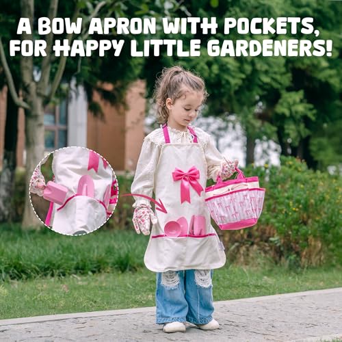 Image of ROBUD Kids Gardening Set 18 PCS Bow Theme Garden Tools for Kids with Storage Bag, Apron, Waterproof Gloves, and Planting Cards - Educational Outdoor STEM Gardening Toy Gift for Girls and Toddlers