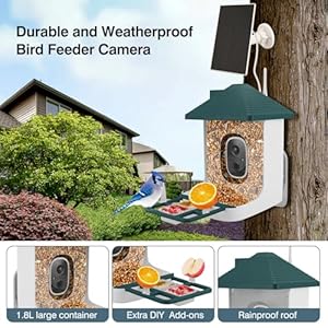 Smart Bird Feeder with Camera,AI Identify Bird Species,Bird House with Solar Powered,Instant Arrival Alerts,2K Capture Bird Video,Live View for Birds Lover (Blackish Green) Smart Bird Feeder with CameraAI Identify Bird SpeciesBird House with Solar PoweredInstant Arrival Alerts2K Capture Bird VideoLive View for Birds Lover Blackish Green