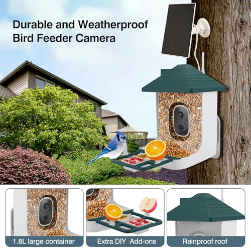 Smart-Bird-Feeder-with-CameraAI-Identify-Bird-SpeciesBird-House-with-Solar-PoweredInstant-Arrival-Alerts2K-Capture-Bird-VideoLive-View-for-Birds-Lover-Blackish-Green Smart Bird Feeder with CameraAI Identify Bird SpeciesBird House with Solar PoweredInstant Arrival Alerts2K Capture Bird VideoLive View for Birds Lover Blackish Green