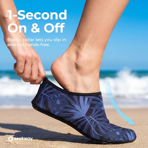 Image of SEEKWAY Water Shoes Quick-Dry Aqua Socks Barefoot Slip-on for Beach Pool Swim River Yoga Lake Surf Women Men Black SK001