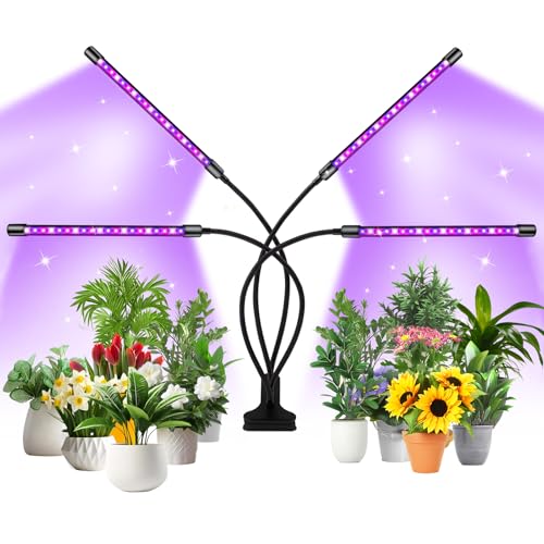 Trayvespace Lámpara LED de espectro completo, 80 ledes para plantas, luz para plantas de interior, 3 modos de luz, 360 ° ajustable, 9 niveles de intensidad, temporizador de 3/9/12 horas
