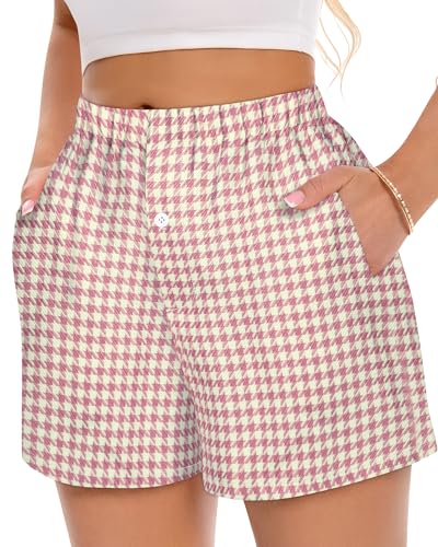Image of Women Boxer Shorts Summer Gingham Pj Casual Plaid Bottoms with Pocket