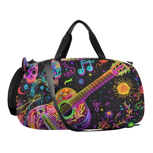 Duffle Bag Kids Gym Bag with Shoes Compartment & Wet Separation Overnight Travel Bag Guitar Note Singing Musical Scene for Girl Boy2