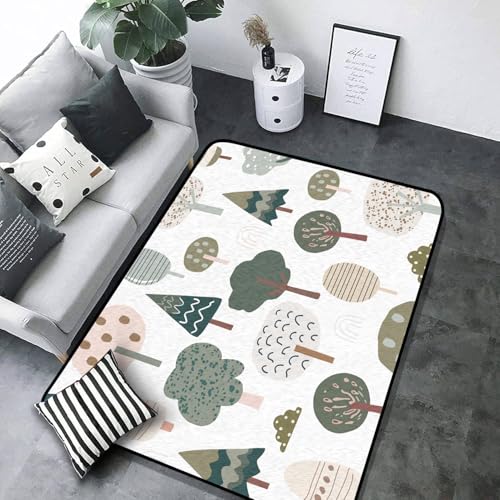 Image of Soft Kids Play Area Rugs 3D Home Seamless Trendy Forest Texture Abstract Hand Drawn Tree Plush Rugs Non Slip Shaggy Carpets for Kids' Bedroom Classroom Playroom Nursery Décor
