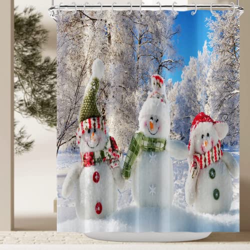 Gkleasg Snowman Shower Curtain, Merry Christmas Winter Holiday Snowy Forest Trees Durable Waterproof Fabric Machine Washable Bath Curtain With Hooks 72"X72" #TOP2