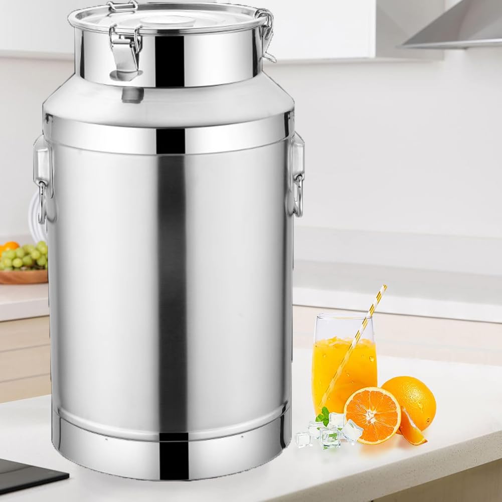 Jarra De Leche De Acero Inoxidable 304, Cubo De Gran Capacidad, Botella De Leche con Tapa Sellada Y Asa De Transporte, Color Plata, 5 L/1,3 Galones.(Plata - 5 L/1,3 Galones)