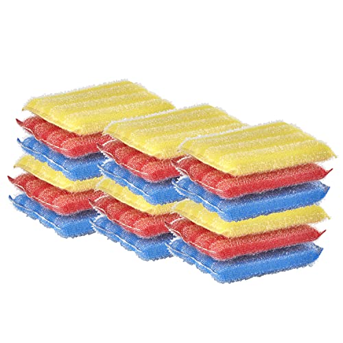 Nylon Kitchen Sponge Scrubber, Heavy Duty, Hand Friendly Scouring Sponge for Sink, Pot, Dish Washing Scrubber Non-Scratch, Kosher Sponge,18 Pack, Blue-Red/Pink-Yellow by Superio…