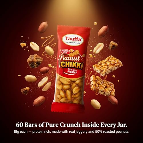 Image of Tauffa Peanut Chikki Jar 60 Pieces (18g Each) | Traditional Groundnut & Jaggery Snack | Protein Rich Peanut Brittle | No Added Preservatives or Colours