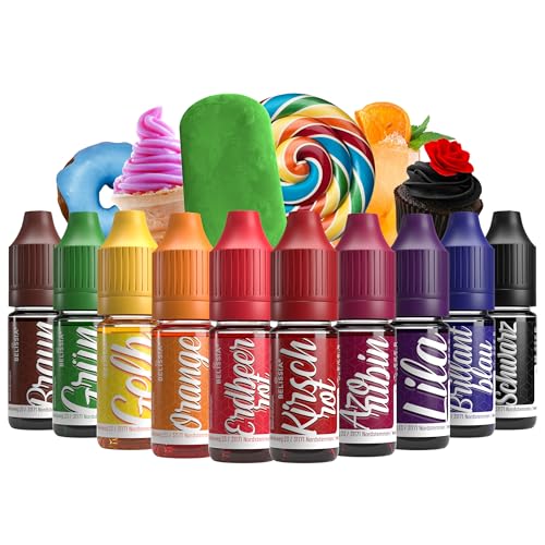 Belissia Lebensmittelfarbe Set – 10x10ml flüssig & hochkonzentriert – Lebensmittelechte Speisefarbe zum Backen, Kochen, Fondant & DIY - vegan, stark färbend, geschmacksneutral