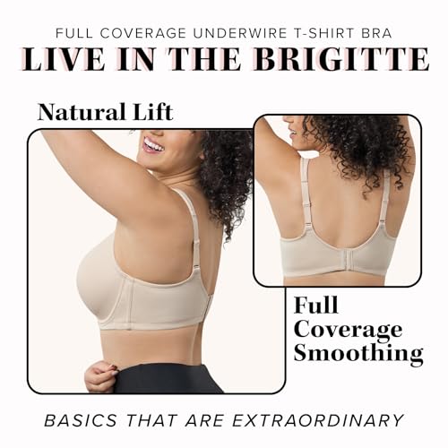 Image of Leading Lady, Brigitte Full Coverage, Underwire, Lightly Padded T-Shirt Bra, Side & Back Smoothing, Adjustable Straps,36A-54G