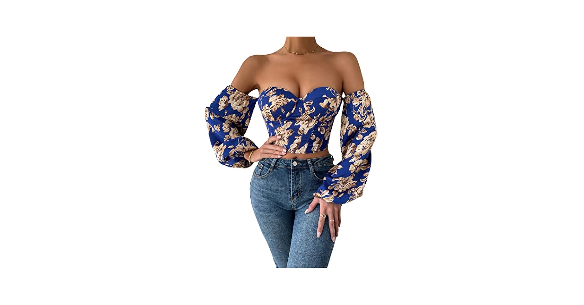 Floerns Women's Off Shoulder Long Sleeve Lace Up Back