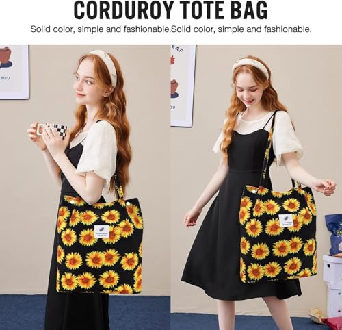 Image of Kawn Corduroy Tote Bag Aesthetic Cute Canvas Tote Bags for Women Washable Shoulder Bag with Inner Pocket for Go-to Everyday Bag for Work Beach Travel and Shopping Grocery