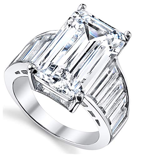 9 Carats 925 Sterling Silver Angelina Jolie Engagement Wedding Ring with Emerald-cut 10 x 16 MM CZ3