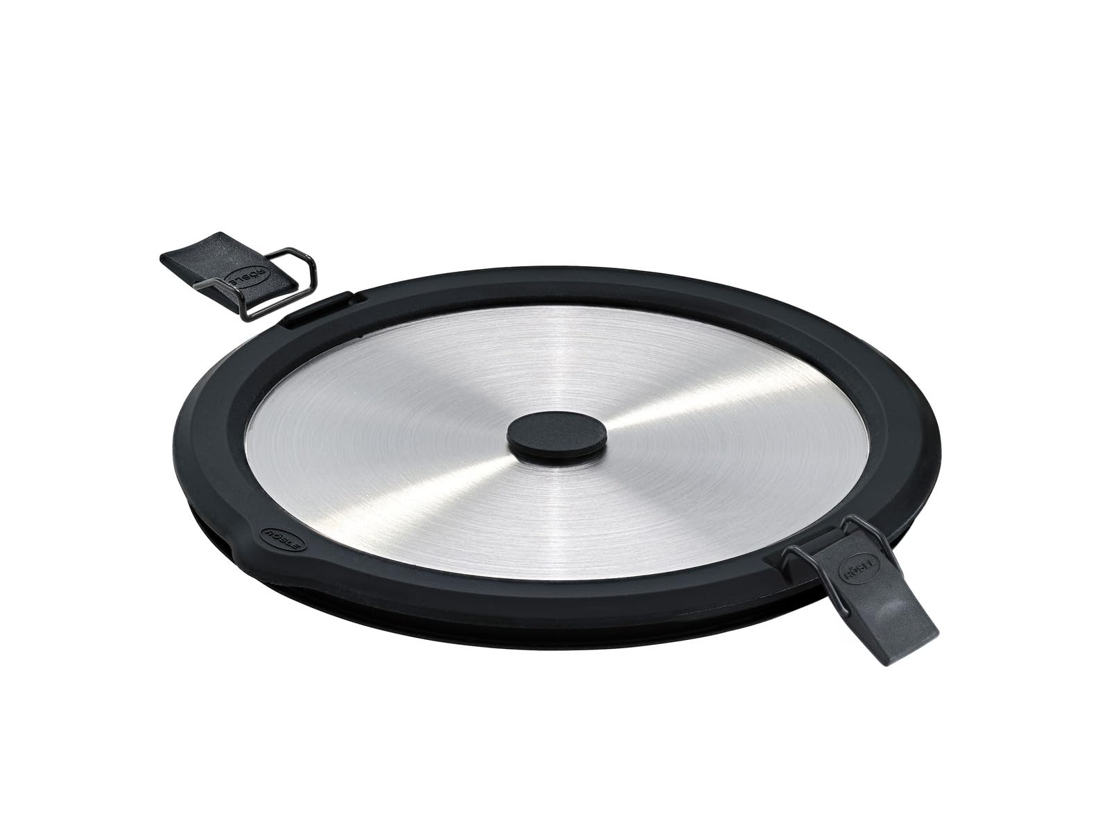 RÖSLE Flexx 2GO Stainless Steel Lid 1.4 L Round with Clips for Lunch Box Silicone Rim Aroma Proof Silicone Valve Silver/Black