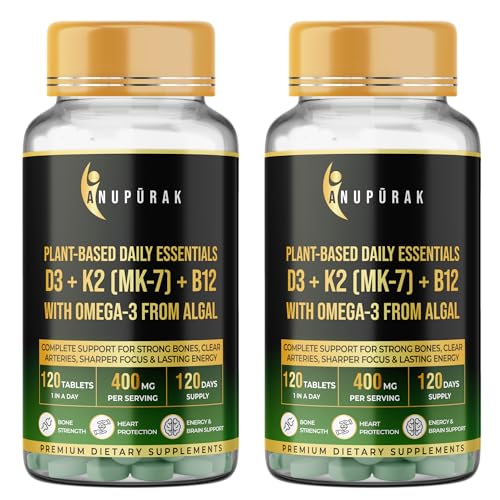 Image of Vegan D3 K2 B12 & Omega 3 DHA Tablets | 4-in-1 Daily Essential Supplement | Bone, Brain, Heart & Energy Support | D3 (Lichen) + K2 MK-7 (Natto) + B12 + 250mg Algal DHA | 240 Veg Tablets (240 Days)