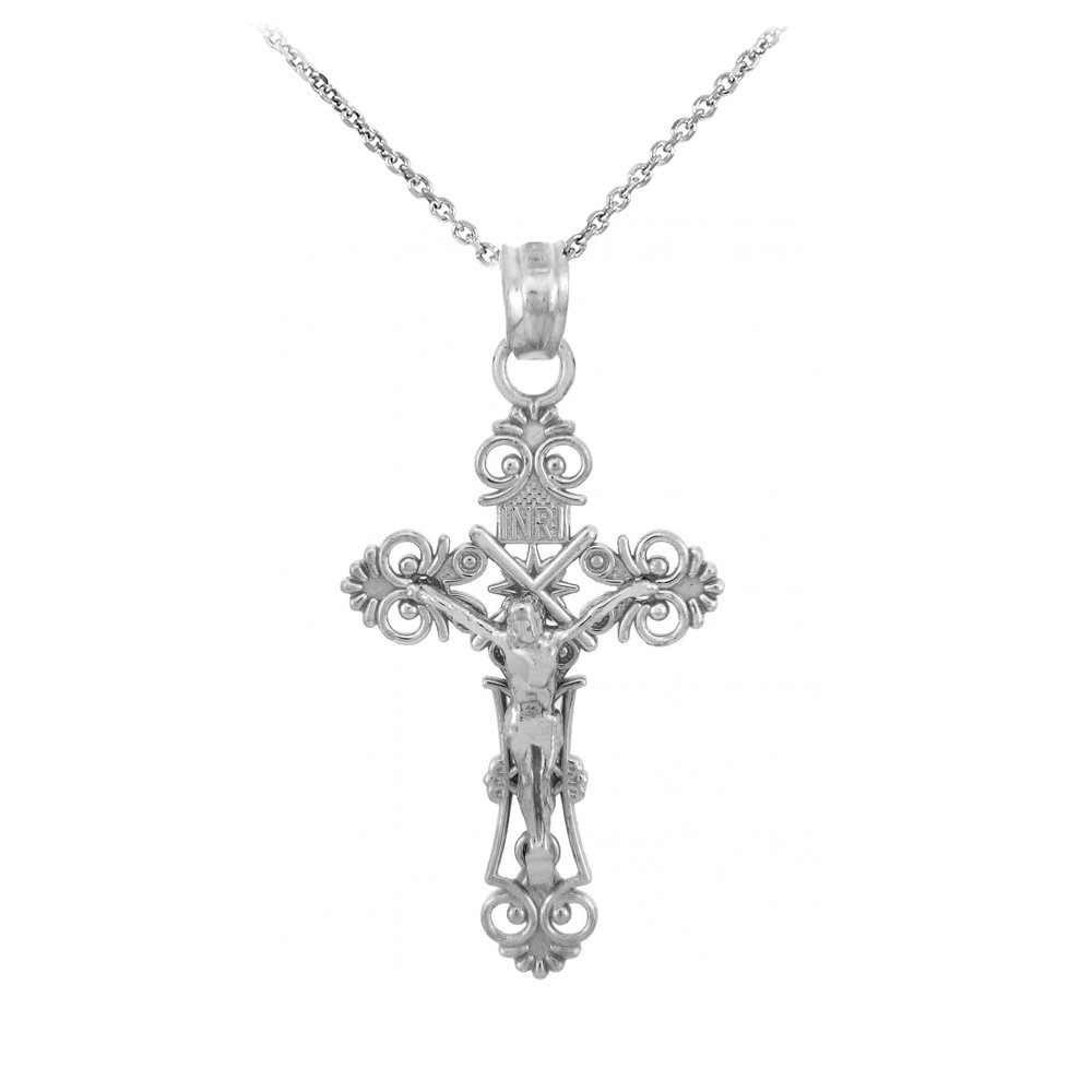 Religious Jewelry Fine 925 Sterling Silver Floral Cross Charm Filigree Crucifix Pendant Necklace