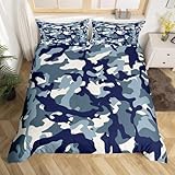 Homemissing Camouflage Parure de Lit Enfants Bleu Camouflage Housse de Couette Garçons Ad...