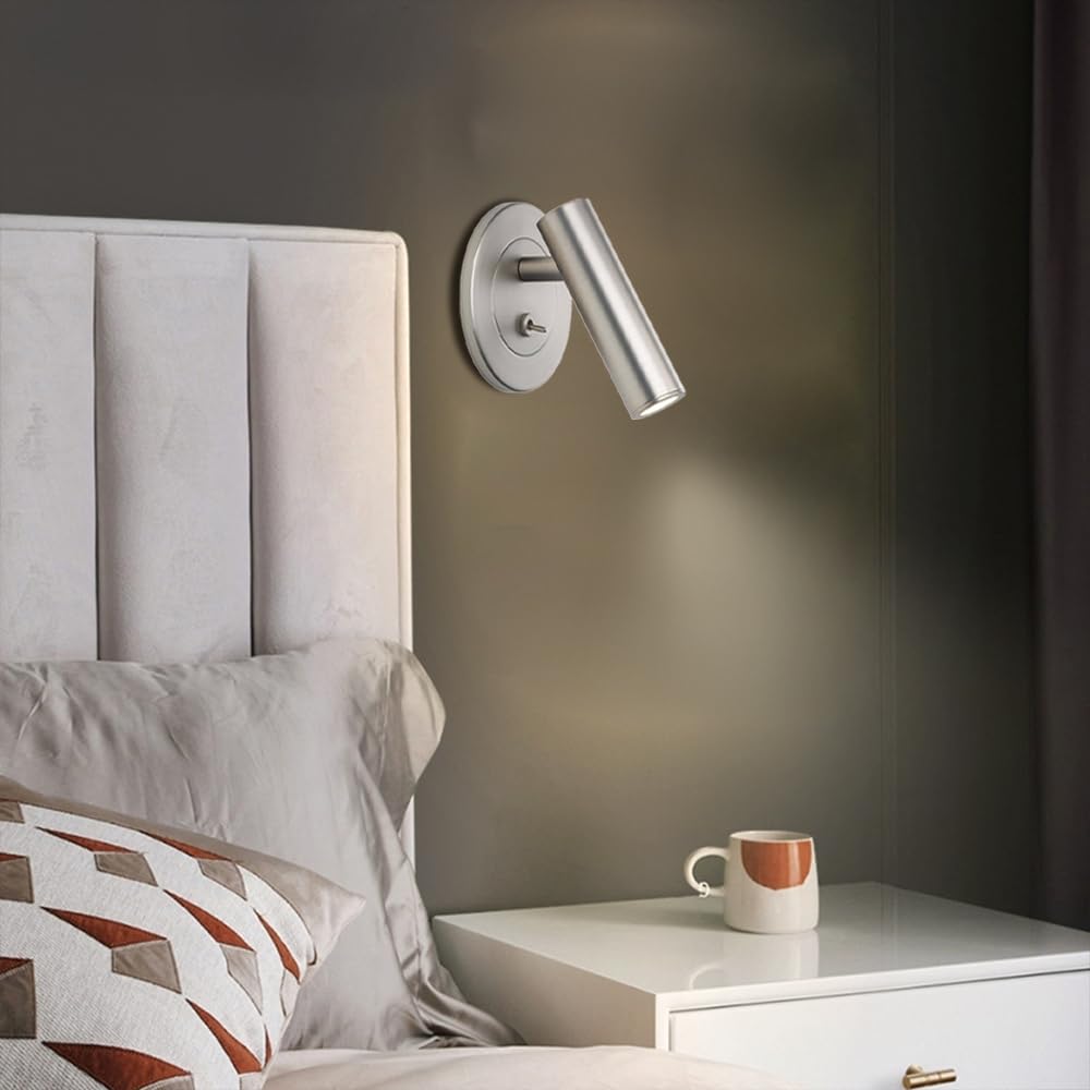 Kinkiet ścienny, lampa ścienna z przełącznikiem 3W LED lampka nocna do czytania na ścianie, regulowany reflektor ścienny, skupiona lampa ścienna do łóżka w sypialni