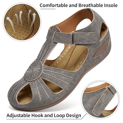 Image of DUOYANGJIASHA Women's Closed Toe Sandals: Comfortable Cushioned Casual Wedge Fisherman Sandals Adjustable Ankle Strap Non Slip Lightweight Dressy Summer Shoes for Walking