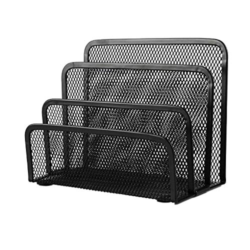 Kazenzo 3 Compartments Metal Office Storage Black Mesh Letter Paper File Storage Rack Holder Tray Desk Organizer Fashion Office Supplies