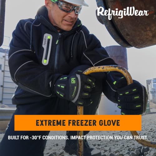 RefrigiWear Insulated Extreme Freezer Gloves - 30°F Men's Winter Work Gloves - Silicone Grip & Kevlar Thumb - Black - Large