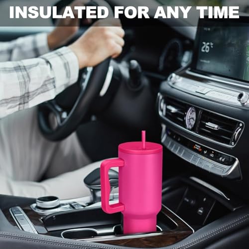 Image of Stainless Steel 1200 ml Vacuum Tumbler with Lid & Straw - Double‑Wall Insulated Cup for Travel, Gym & Office - Keeps Beverages Hot or Cold - 1.2 L Capacity (Dark Pink)