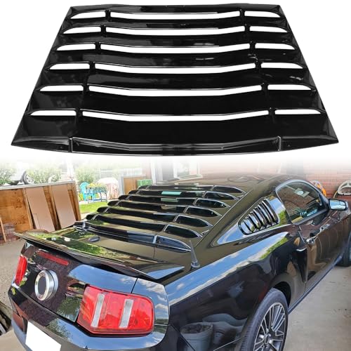 MODILOVER Rear Window Louver, Compatible with 2005-2014 Ford Mustang, ABS Plastic Gloss Black IKON Style Back Window Windshield Sun Shade Cover Vent