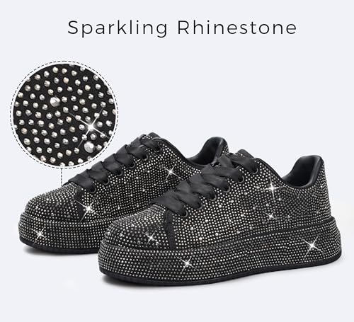 Image of LUCKY STEP Rhinestone Sneakers for Women Platform Sparkly Glitter Bling Tennis Shoes Fashion Bedazzled Wedding Bridal Party Walking Sneakers